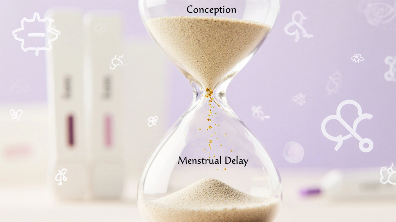 Přehledová představa hCG jako písku v hodinách, který označuje čas těhotenství.