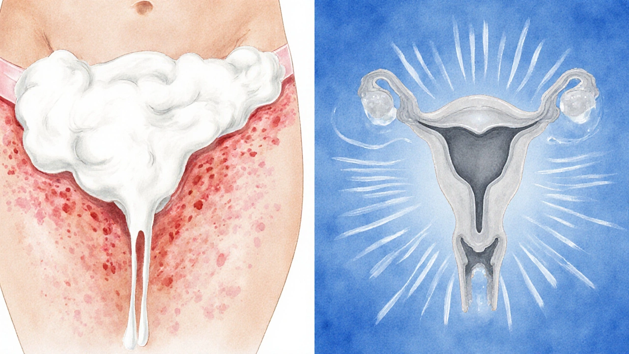 Porovnání hustého bílého a řídkého šedého výtoků s příznaky zánětu