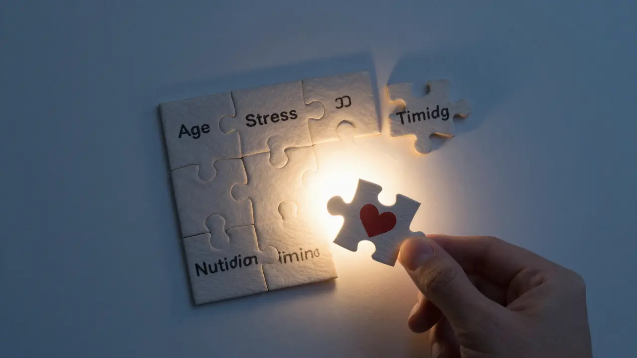 Skládačka s faktory ovlivňujícími plodnost, poslední kousek ve tvaru srdce se zapadá.