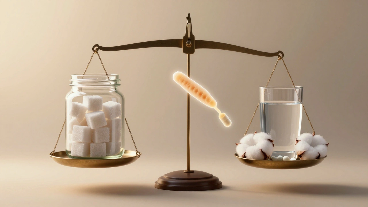 Váha symbolizující příčiny a prevenci kvasinkové infekce.