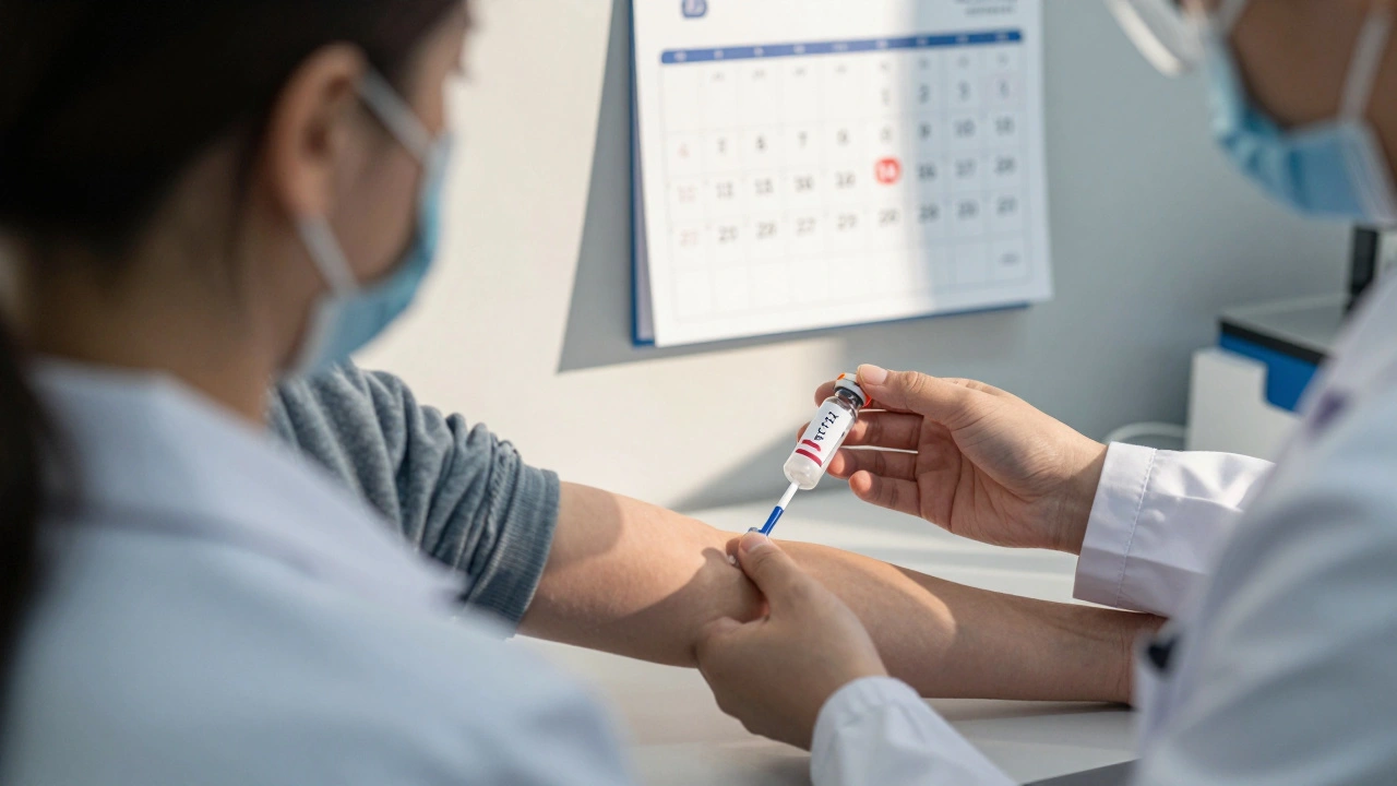 Zdravotní sestra odebírá krev pro test hCG v klinice.