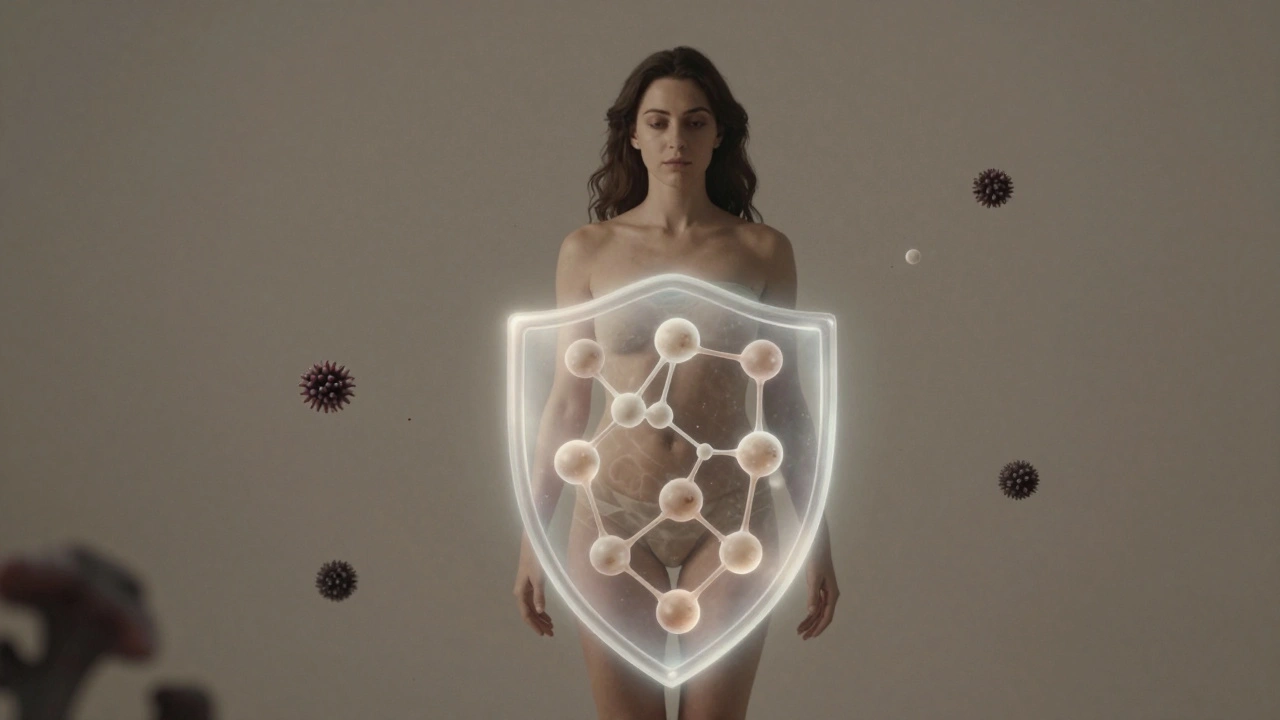 Žena s ochrannou štítovou strukturou z kyseliny mléčné a probiotik