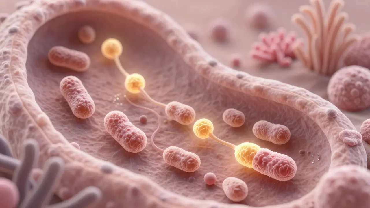 Mikroskopický pohled na houby Candida a bakterie Lactobacillus v vaginálním prostředí.