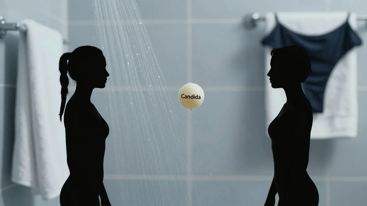 Ping-pong míček s názvem Candida se přenáší mezi dvěma postavami, symbolizující opakující se infekci.