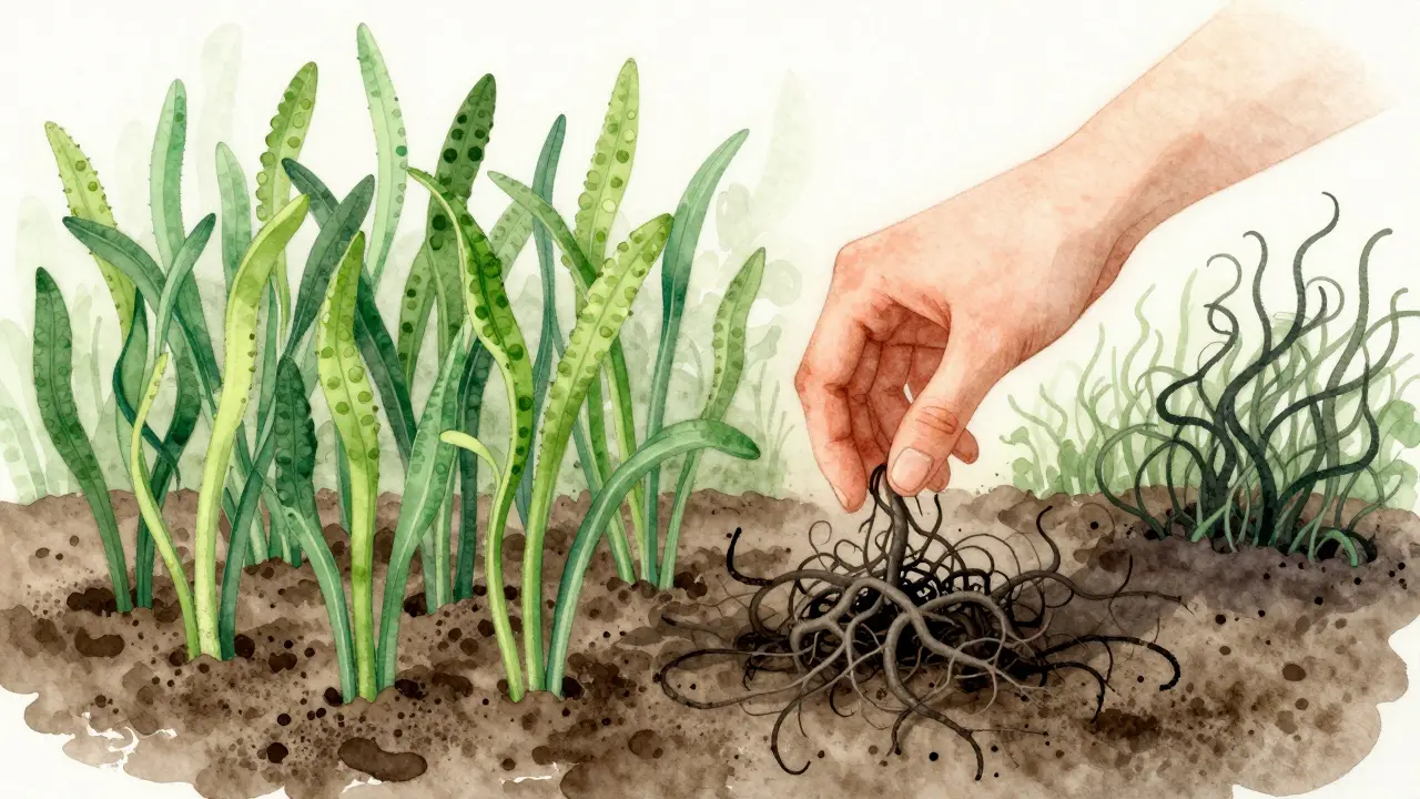 Symbolická zahrada s dobře rostoucími bakteriemi a odstraňovanými škodlivými rostlinami.