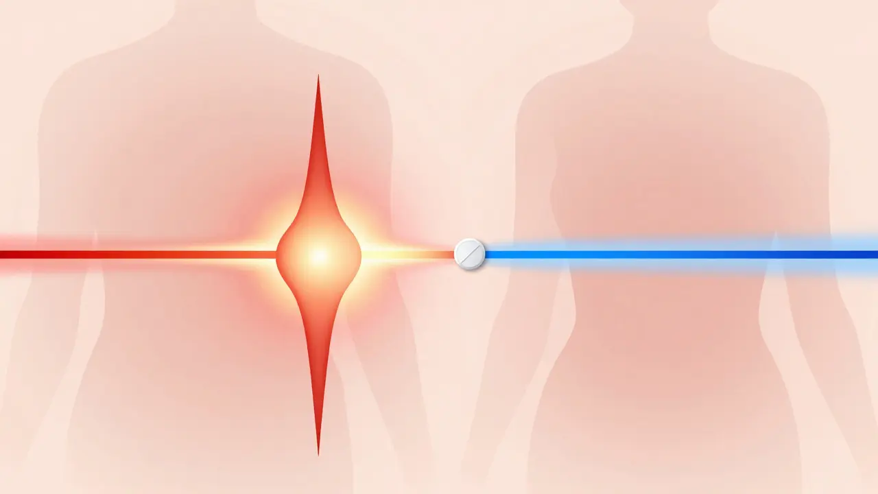 Dvě paralelní cesty představující přirozený a hormonálně řízený cyklus, s teplotními křivkami a pilulkou jako symbolem antikoncepce.