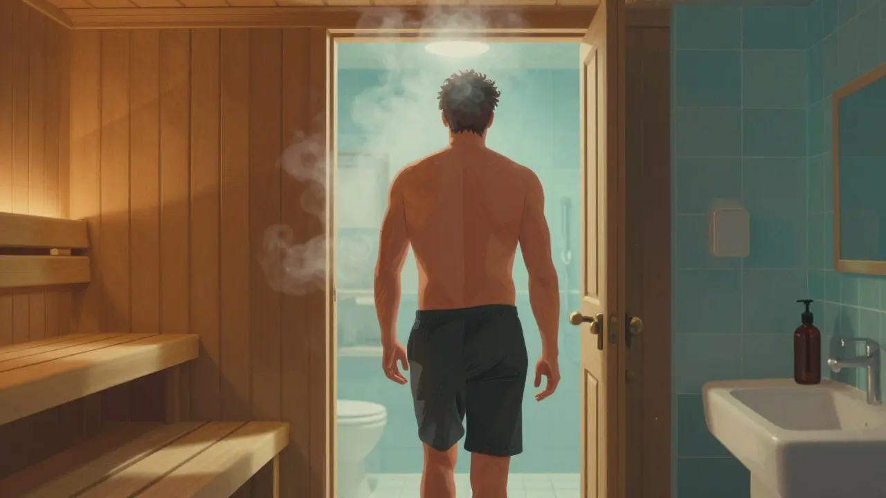 Muž vyhýbá se horké sauně před spermiogramem.