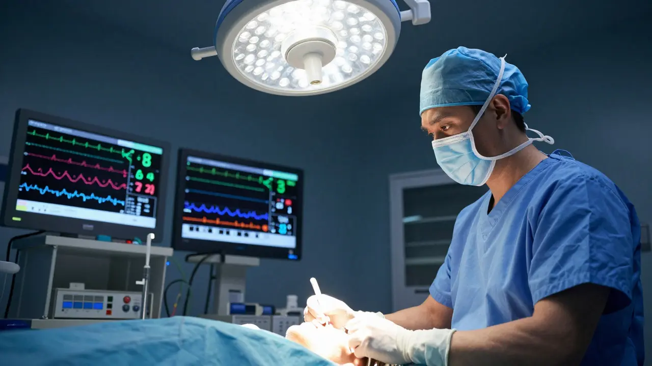 Anesteziolog sleduje životně důležité parametry pacienta během operace.