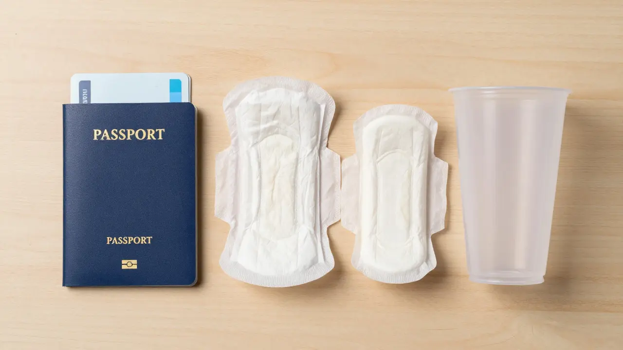 Přehled hygienických potřeb a papírů na stole