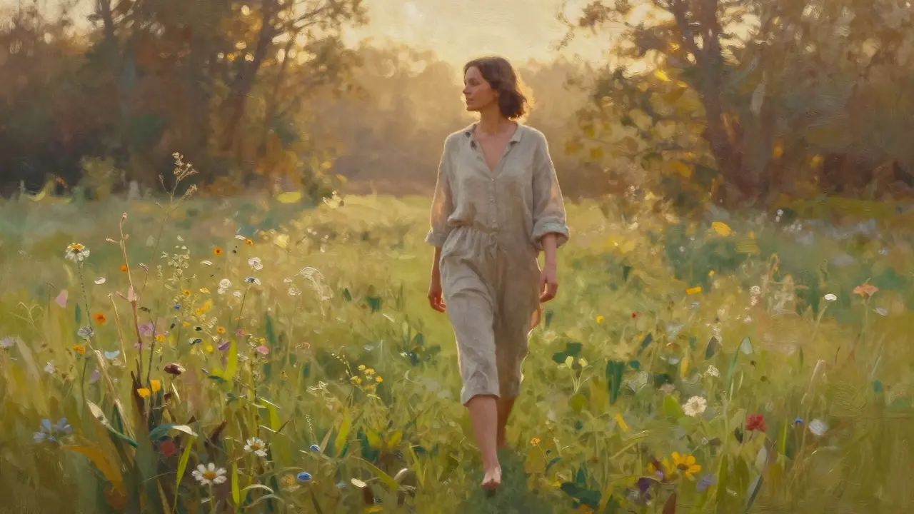 Relaxační scéna ženy v přírodě symbolizující změnu životního stylu.