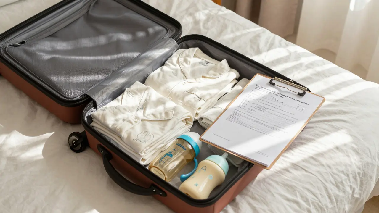 Uskláděný batoh do porodnice s potřebnými věcmi