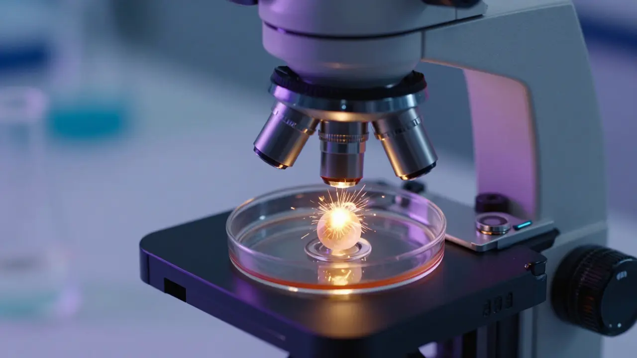 Detail embrya v laboratorním prostředí symbolizující úspěch metody IVF.