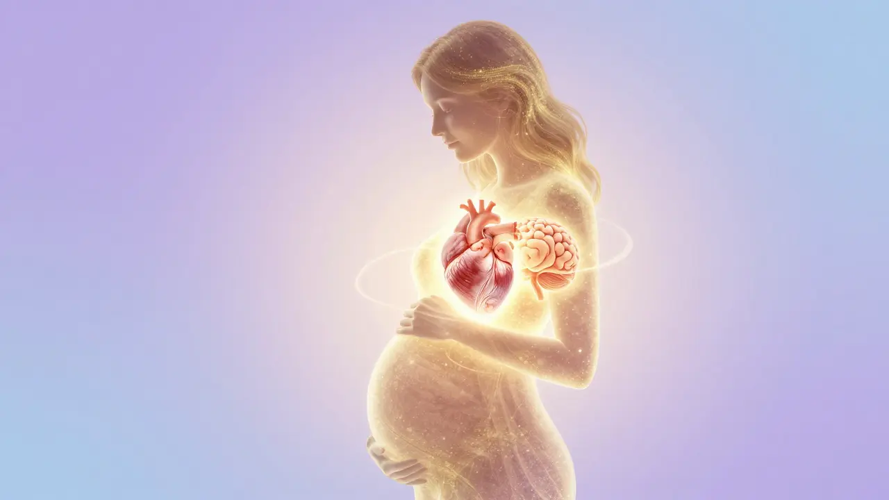 Stylizovaná silueta těhotné ženy s přáním zdraví a bezpečí pro miminko.