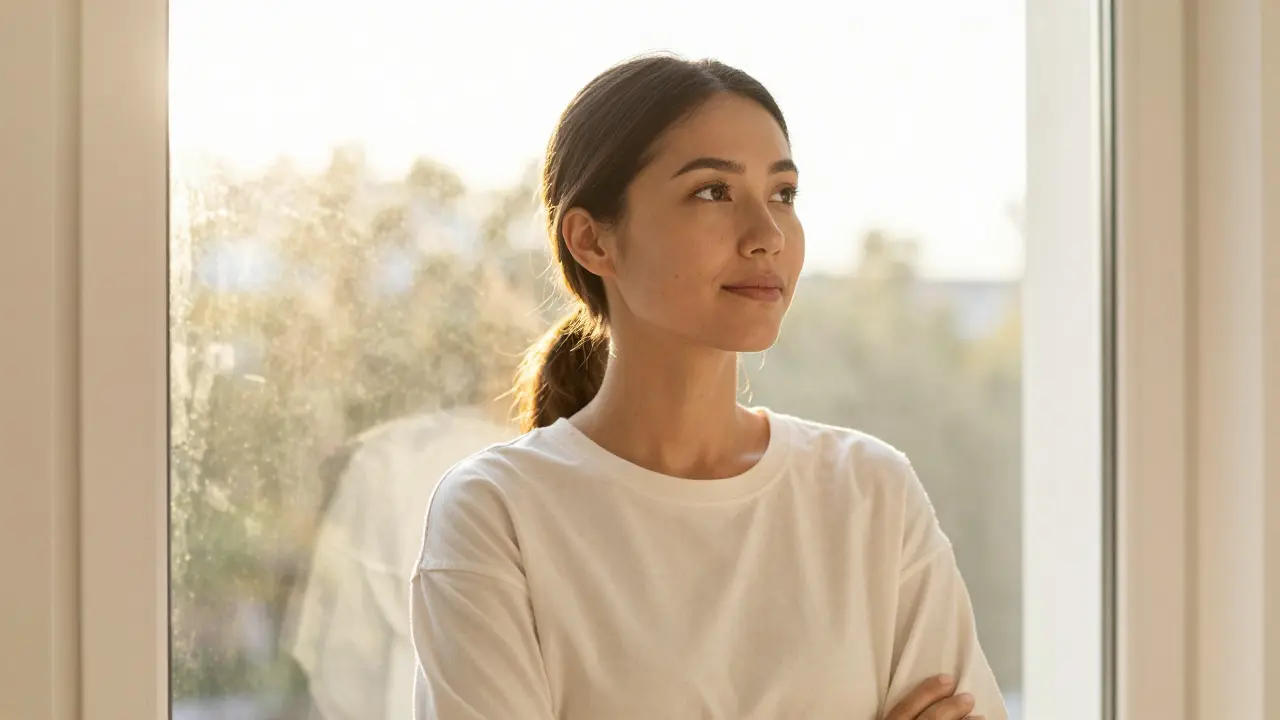 Usmívající se žena hledící do slunce, symbolizující zdraví a prevenci.