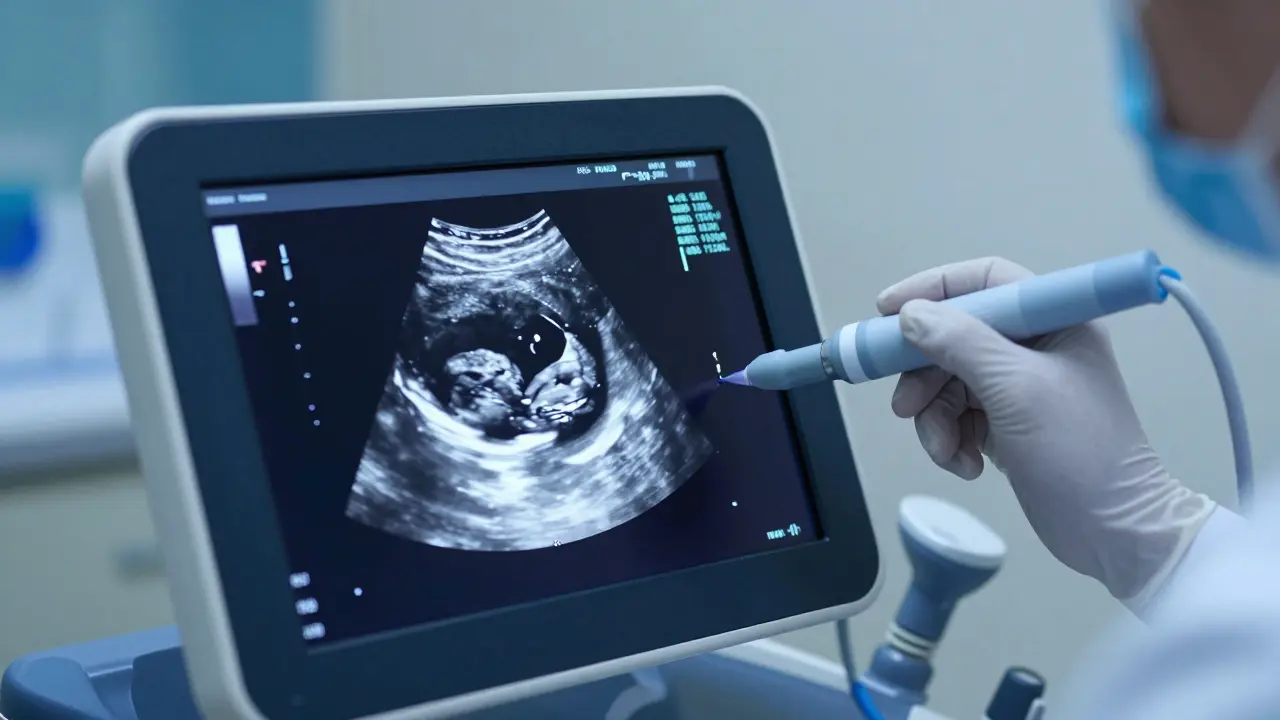 Gynekologické vyšetření pomocí ultrazvuku pro detekci změn ve vaječnících.