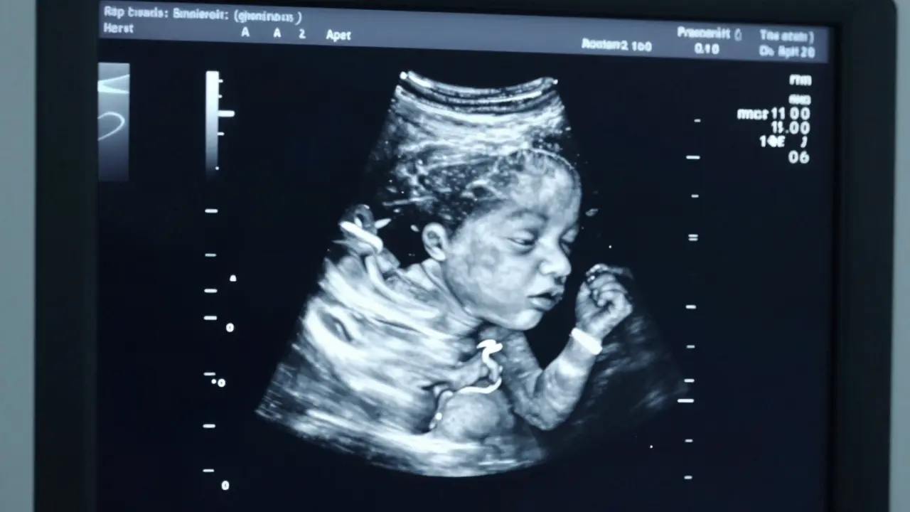 Ultrazvukový snímek plodu s vizualizací biometrických měření