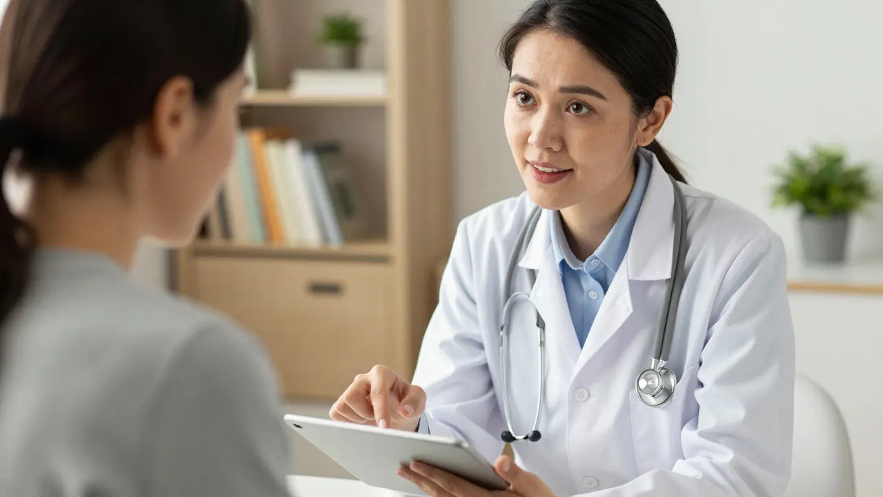 Gynekolog vysvětluje diagnózu pacientce s empatií