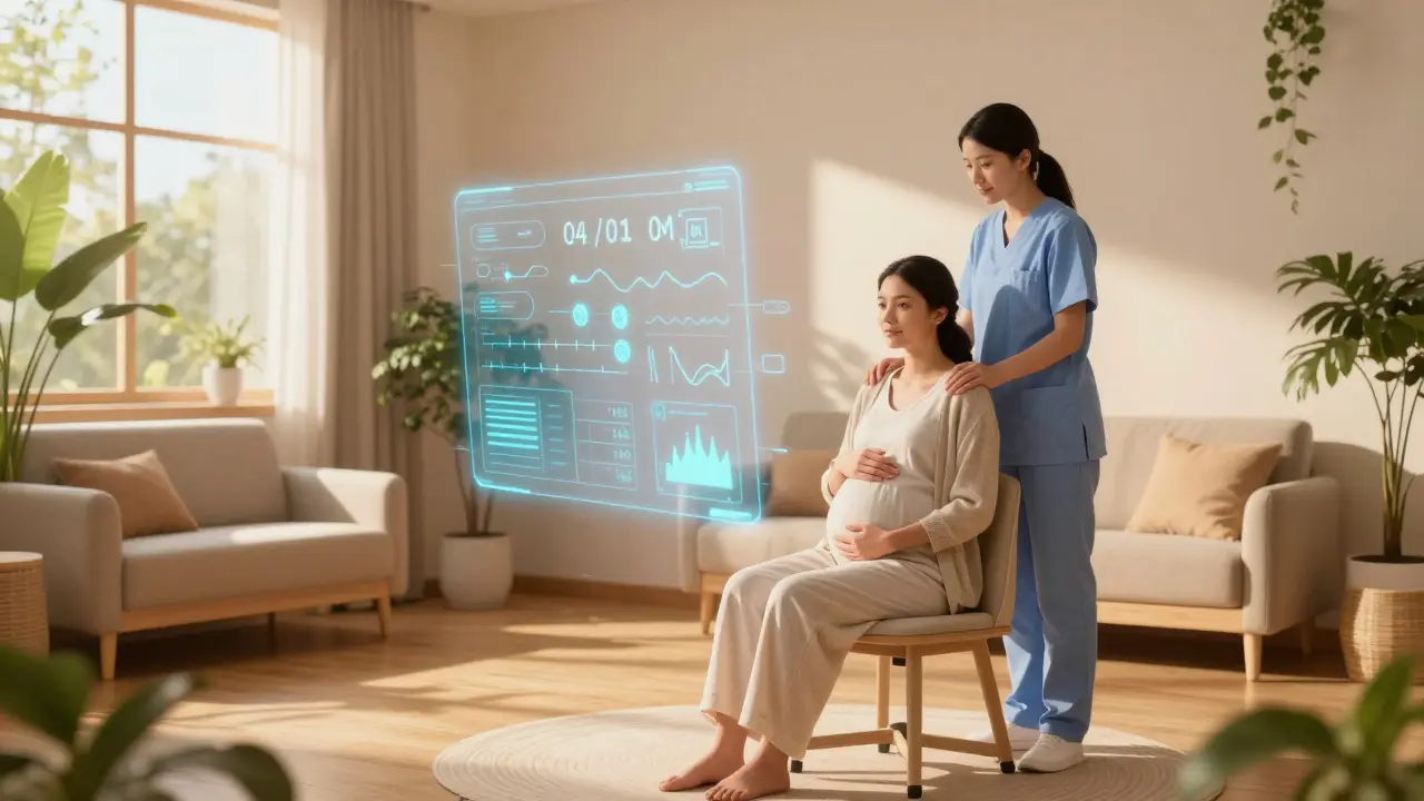 Pokojné soukromé porodní centrum s asistentkou a technologiemi pro vzdálený monitoring