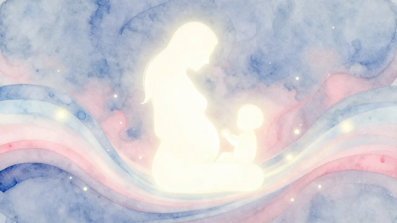 Abstraktní ilustrace hormonální rovnováhy před porodem