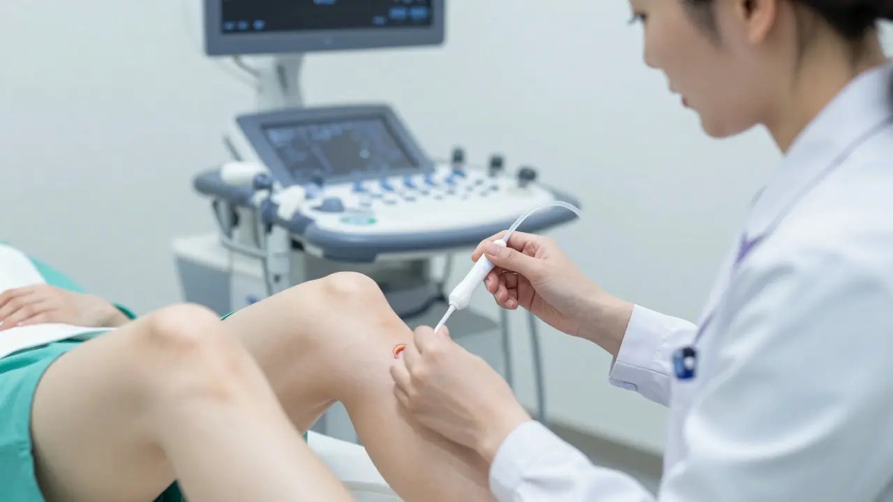 Lékař provádí jemný transfer embrya s pomocí ultrazvuku